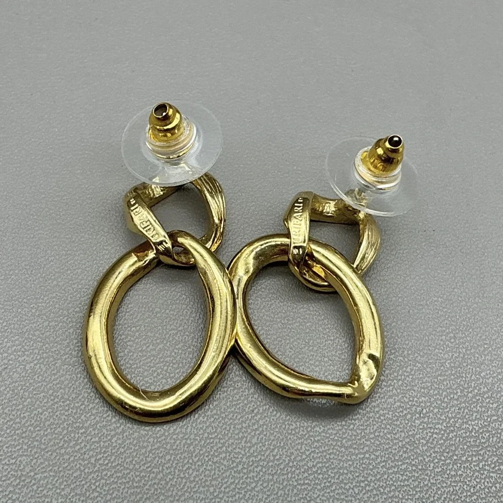 Trifari Earrings Gold Tone Oval Link Dangle Drop Statement Fashion Jewelry‎ 1